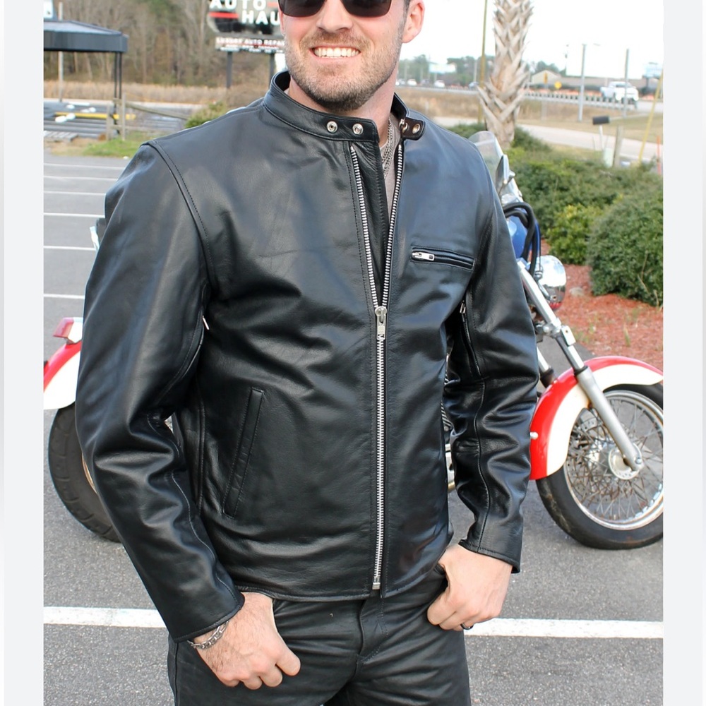 New Vintage Rebel Ryder Black Leather Biker Motorcycle Jacket
